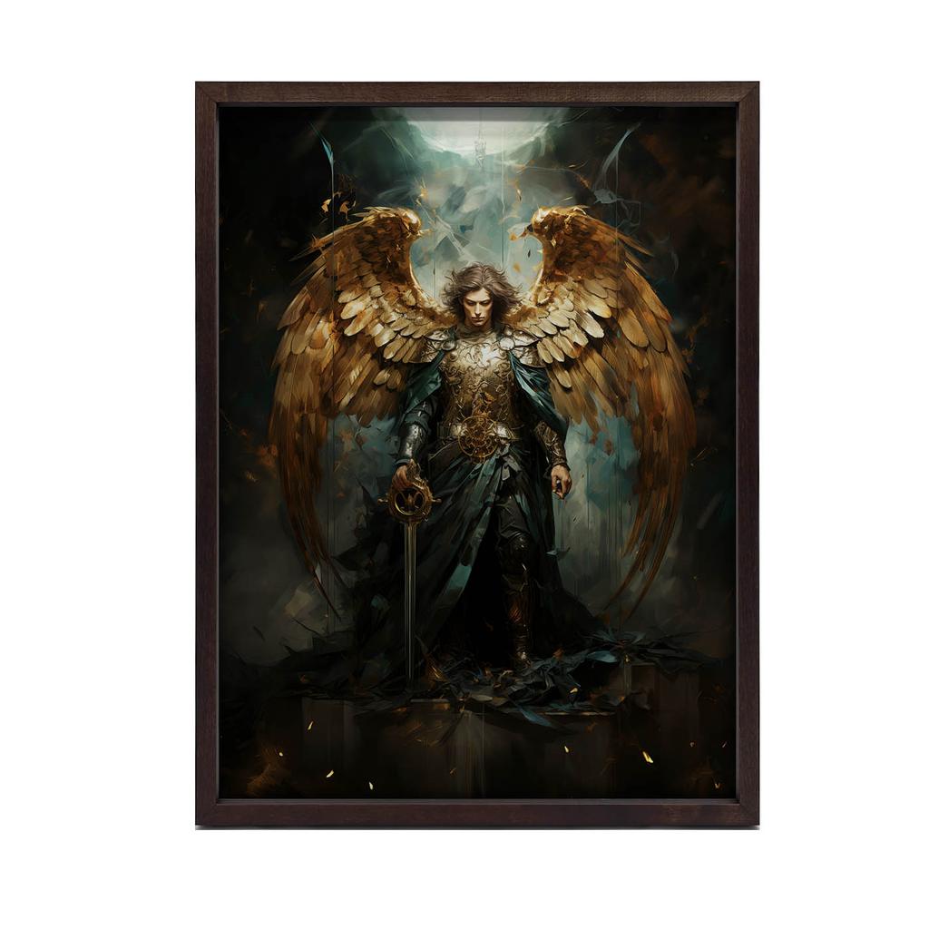 Plakat Święty Michał Archanioł: Blask Złotego Miecza Plakat Święty Michał Archanioł: Blask Złotego Miecza, 30X40 Cm, Rama Aluminiowa Czarna, Papier Ma
