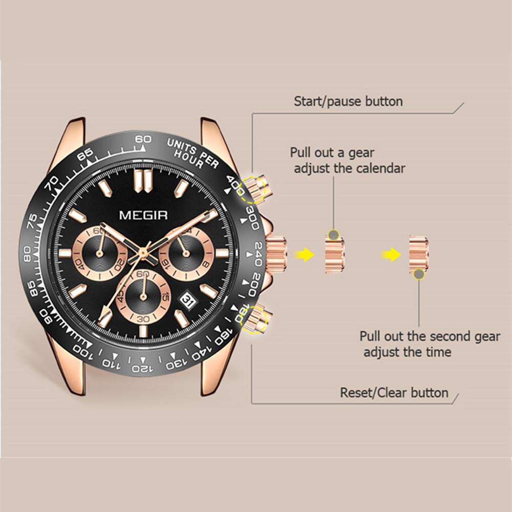 Megir Men's Analogue Business Work Calendar Luminous Quartz Wrist Watch with Silicone Band for Collection MN8104G