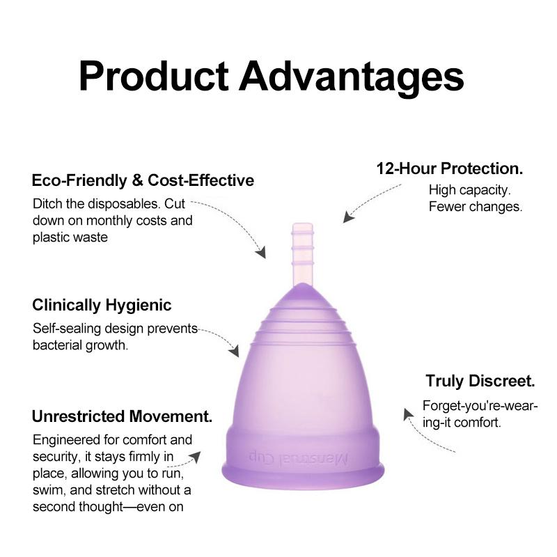 Medical Silicone Menstrual Cup – Leak-Free, Reusable Period Cup for Women, Up to 12 Hours Protection, Soft & Comfortable XS/S/L 4 Colors