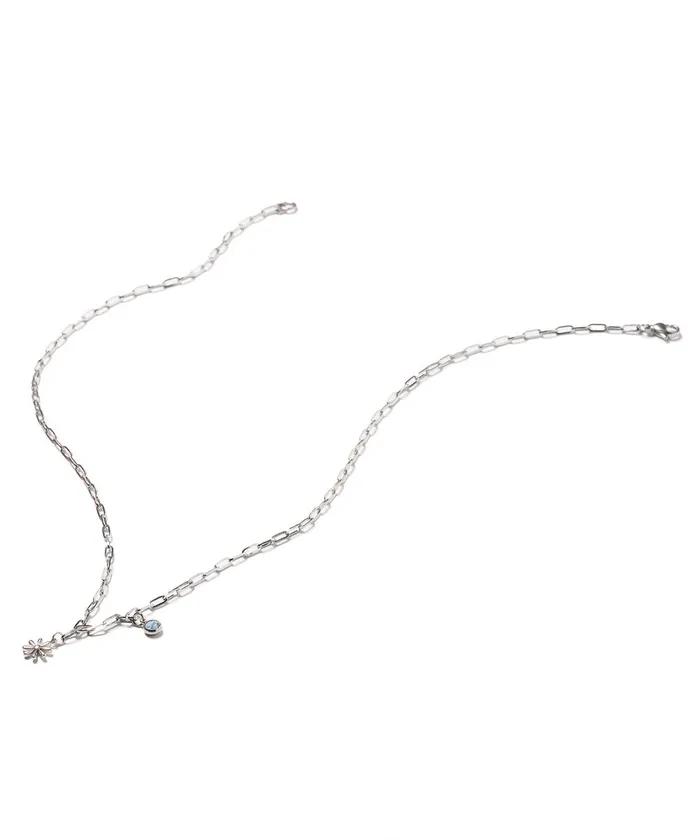 Surgical Link Chain Mini Flower Turquoise Charm Necklace (PLT-NL-033_SV)