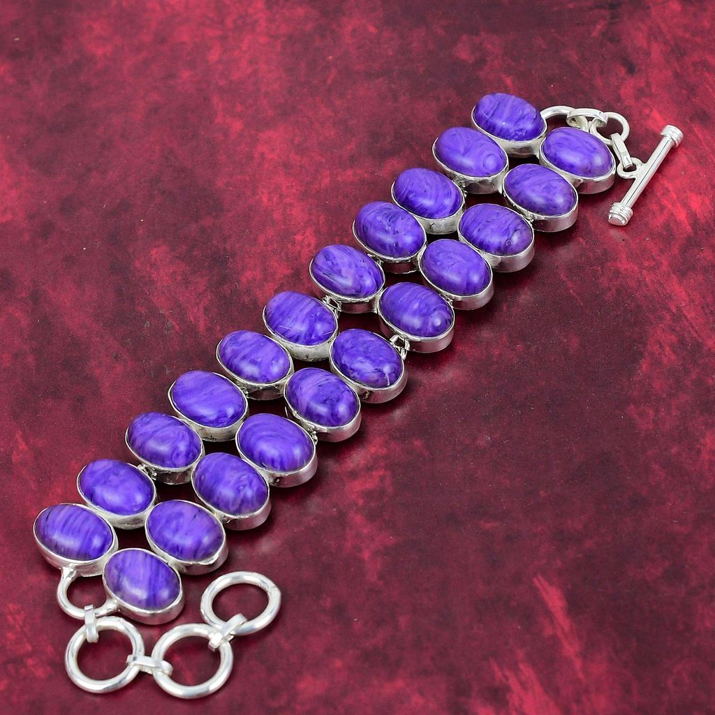 Charoite Bracelet 925 Sterling Silver Bangle, Handmade Decent Bangle Adjustable, Gemstone Cuff Bracelet Engagement Gifts