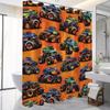 Water-Resistant Monsters On Wheels Bath Drapery - 71x71", Polyester, Machine Washable, Cartoon Trucks & Cars