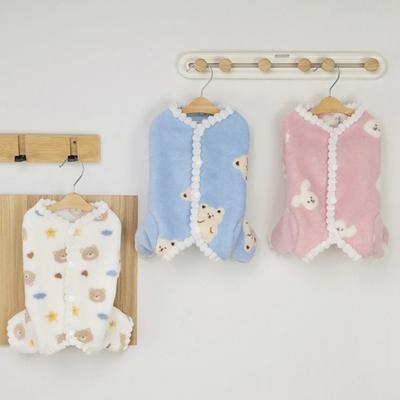 Fashion Bear Print Dog Jumpsuits Soft Fleece Winter Warm Cat Pajamas Pet Overalls Yorkshire Costume Puppy Jumpsuits
