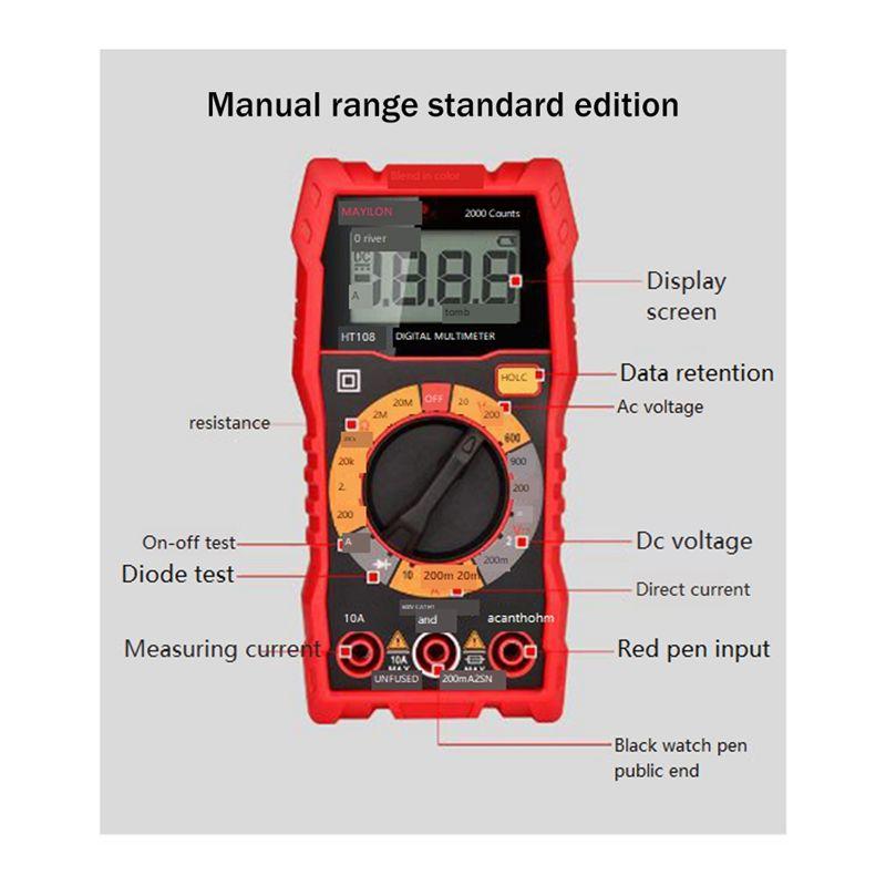 BHBL HT108L Multimeter Digital Professional Voltmeter Ammeter Range 600V 10A AC DC Tester
