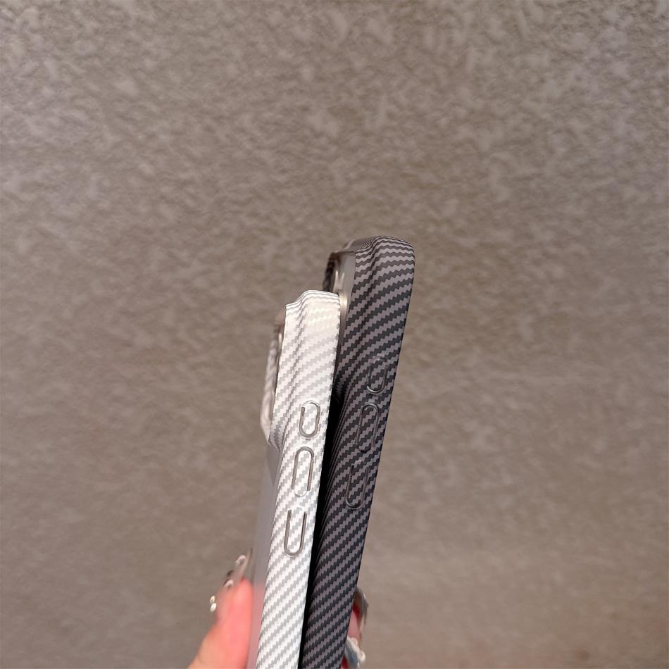 For iPhone 17 Air 14 15 11 12 13 16 Pro Max Plus Carbon Fiber Kevlar Texture Hard Plastic Case Shockproof Protective Cover Fundas