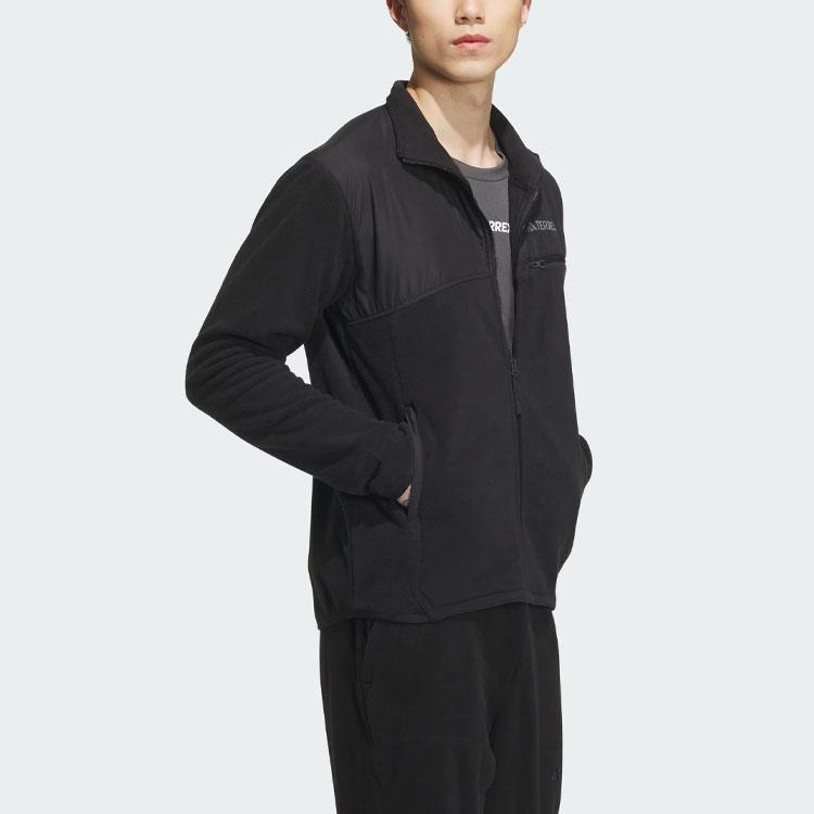 adidas Fleece Jacket With Logo Outdoor Fleece Sports Jacket Men Jacket Black IL8996