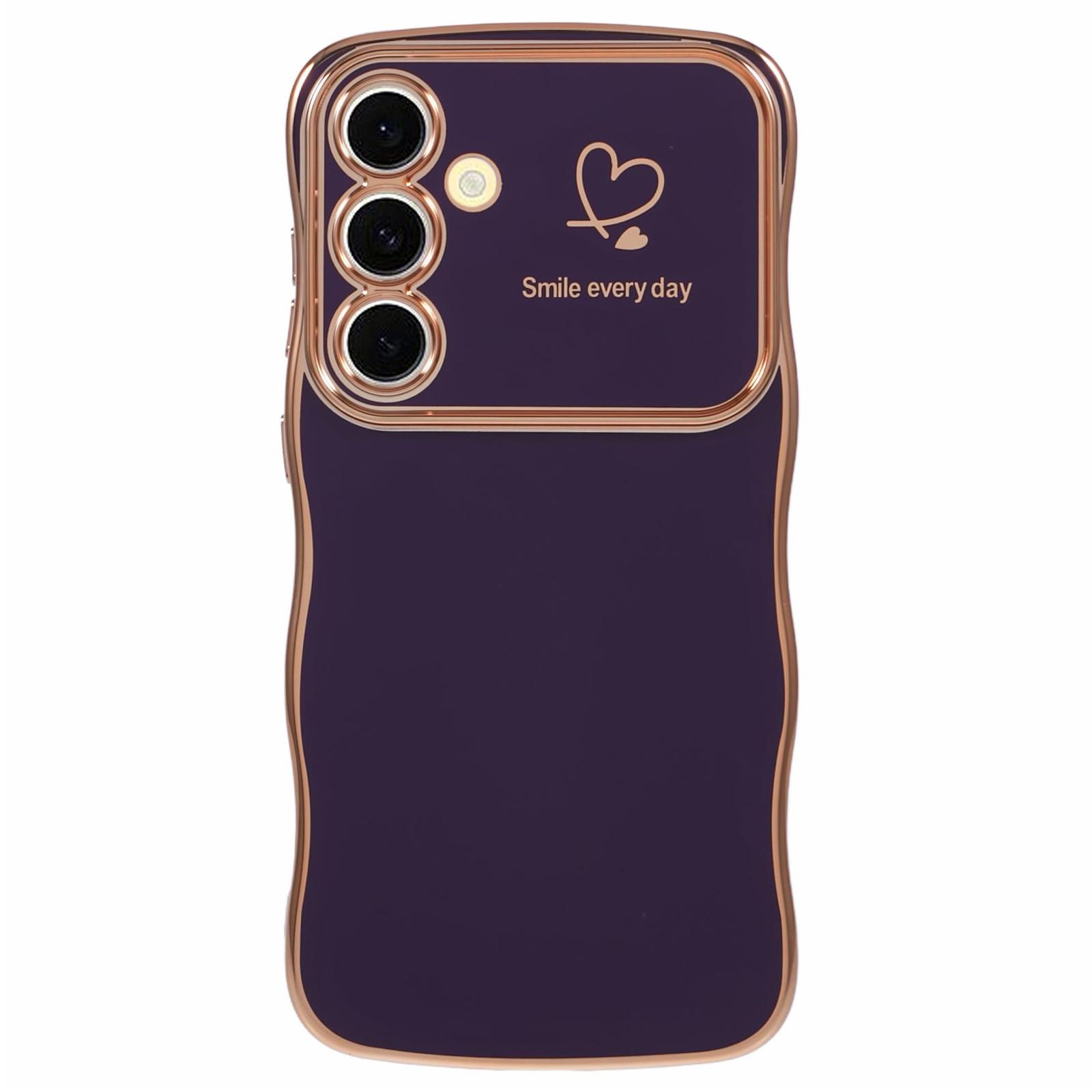 

For Samsung Galaxy S25 Case Love Hearts TPU Phone Cover Curly Wave Frame Large Window Dark Purple