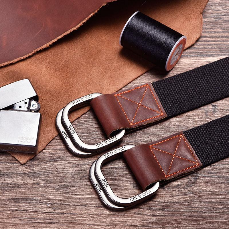 Fashion Casual Men Canvas Belt Double Ring Metal Buckle Colorful Waistband Luxury Jeans Belts for Women Strap Male Gray