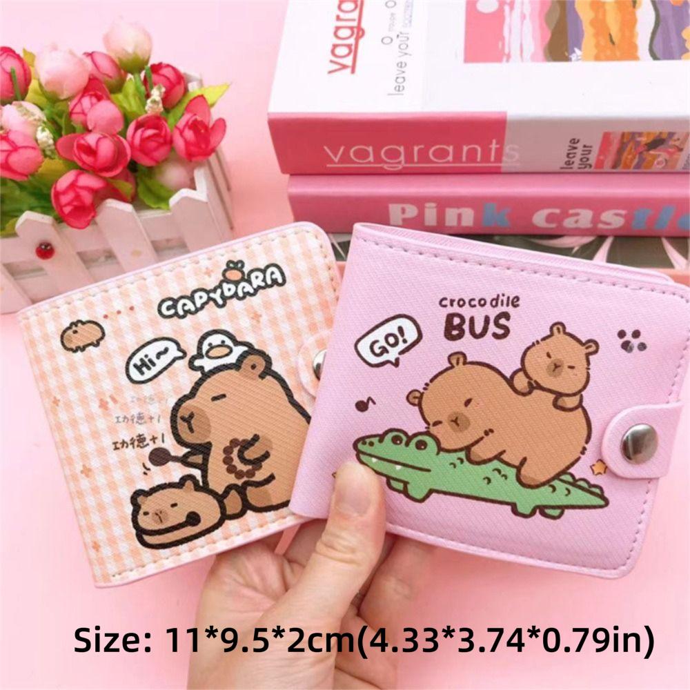 New Capybara Coin Purse with Buttons Cartoon Card Holder PU Leather Short Wallet Women Girls
