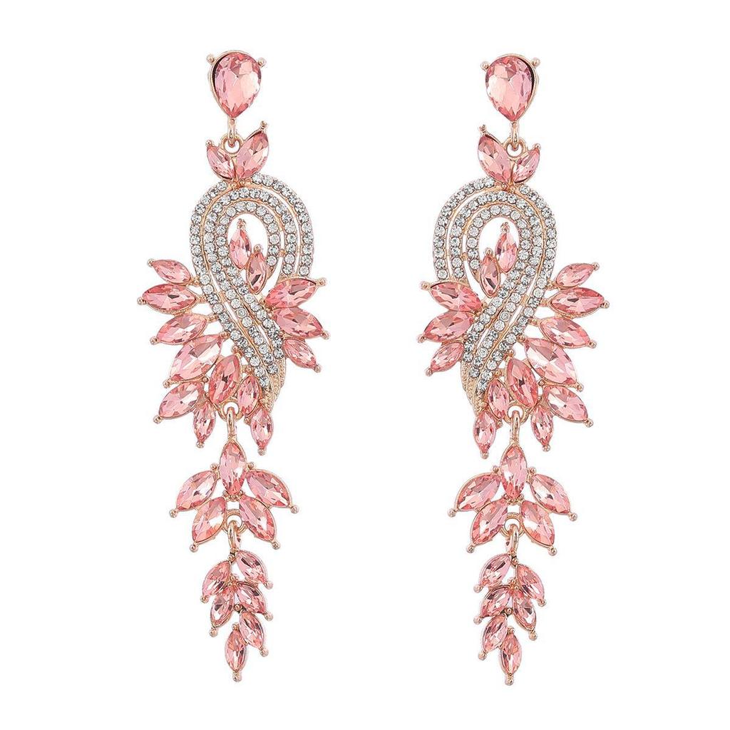 Geometric Leaf Rhinestone Earrings: Alloy Diamond Design for Women, European and American Fashion Style