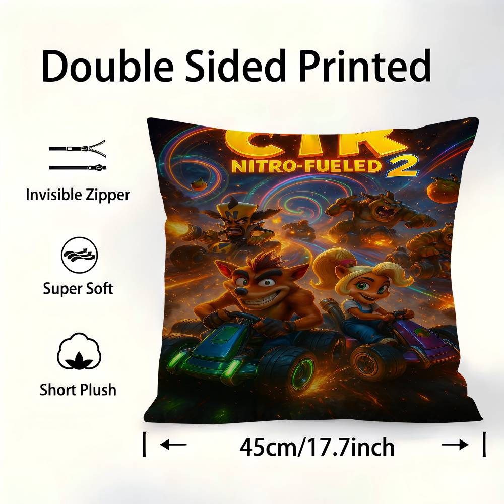 1pc Crash Bandicoot Game Cushion Cover Car Throw Pillow Case For Sofa Car Christmas Gift
