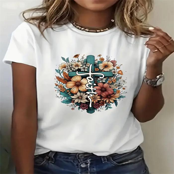 Sommer-T-Shirts mit Rundhalsausschnitt und Aufdruck, modisch, lässig, süß, kurzärmelig, für Damen, reine Baumwolle