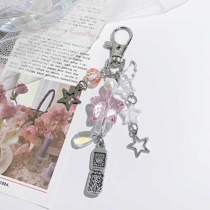 Korean Fresh Cute Star Phone Lanyard Keychain Y2K Sweet Girly Keyring Bag Pendant Key Accessories For Girls Gift