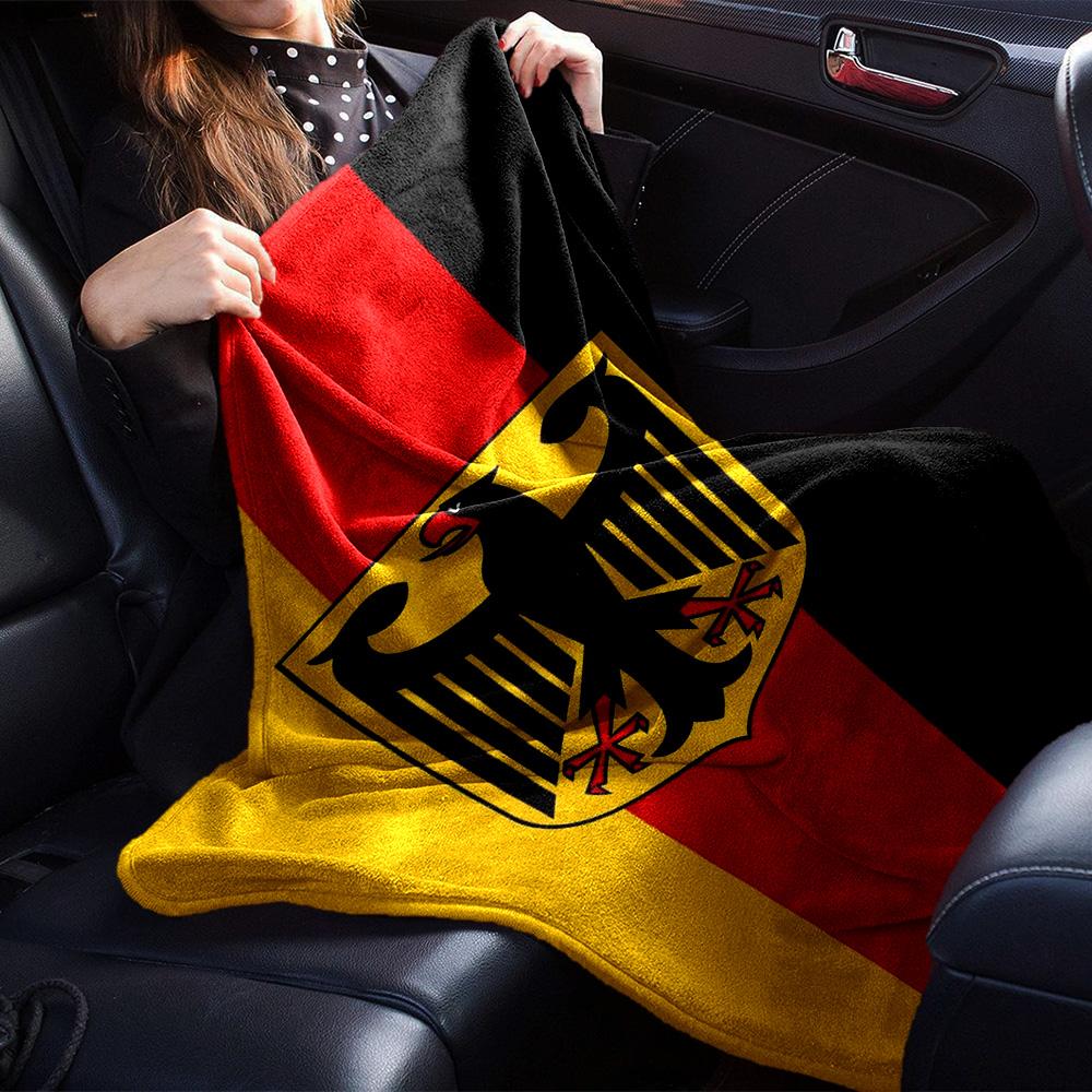 Germany National Flag Federal Eagle Emblem Flannel Blanket, Black Red Gold Stripe Print Throw Blanket, Soft Warm Sofa Bed Blanket, Fan Gift