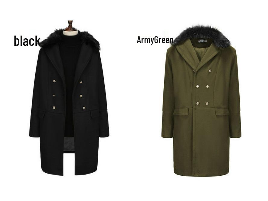 2024 Autumn/Winter European Casual High-Quality Double-Breasted Slim Fit Wool Coat with Fur Collar