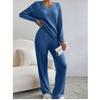 Western Style Spring and Autumn New Cross-Border V-neck Solid Sunken Stripe Loose Long Sleeves Shirt Trousers Casual Two-piece Suit Women Clothes