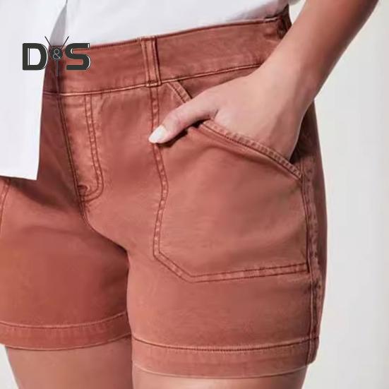 Pantaloni scurți cargo de damă, cu talie înaltă, elastici, casual, slim, cu buzunare, ținută de vară pentru plajă