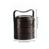 Bamboo Basket with Lid Neutral Handle Handwoven Storage Container Box for Tea