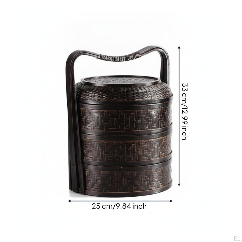 Bamboo Basket with Lid Neutral Handle Handwoven Storage Container Box for Tea