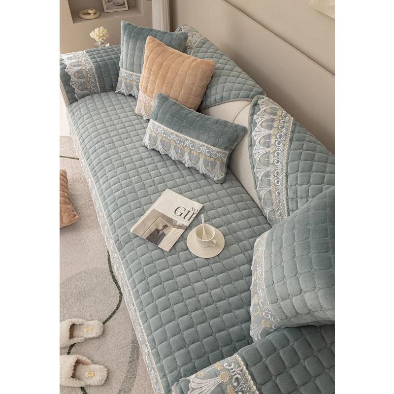 

Нескользящая утолщенная плюшевая диванная подушка с кружевным ковриком, современное полотенце для дивана, домашний диван, зимний фланелевый плюшевый чехол для дивана для гостиной 70x70