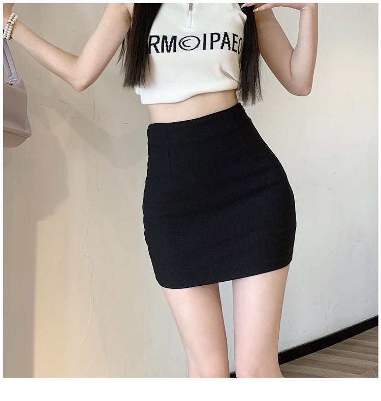 Dámská černá áčková midi sukně s vysokým pasem - Letní zeštíhlující bodycon se šortkami proti odhalení pro drobné postavy