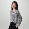 SOFSIL 2026 Spring Elegant Black White Stripe Silk Shirt