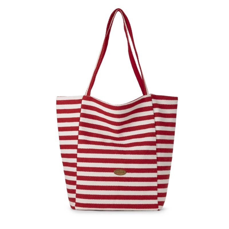New Lazy Wind Shoulder Bag Double-sided Back Striped Canvas Bag Women's Large Capacity Commuter Tote Bag