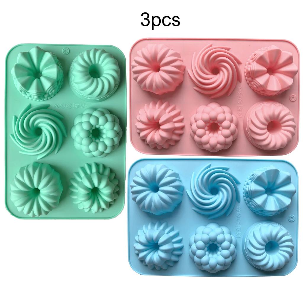 DIY Multicolor Silicone Donut Baking Mold 6 Cavity Flower Swirl Design Doughnut Cake Muffin Mousse Tray Oven Baking Tool