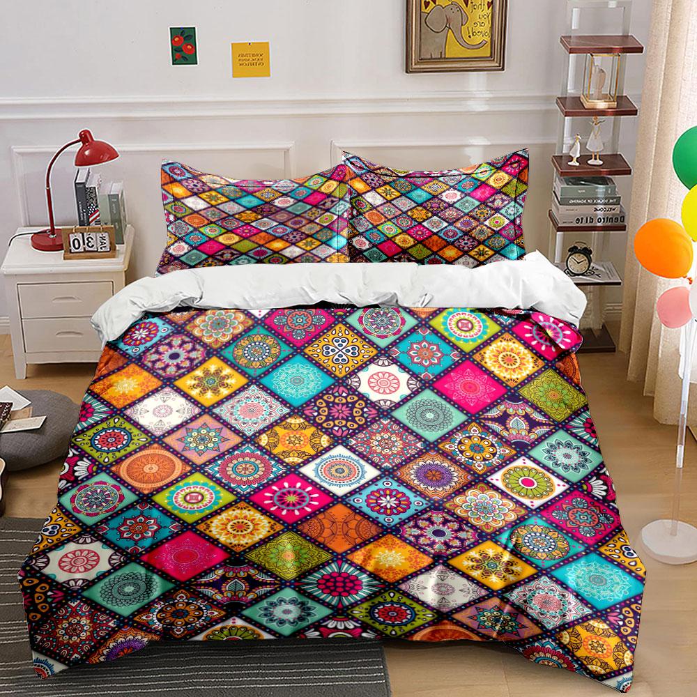 Colorful Geometric Mandala Set Bedding Duvet Cover Set Duvet Cover Pillowcases (1 * Duvet Cover 2 * Pillowcases, without duvet insert)