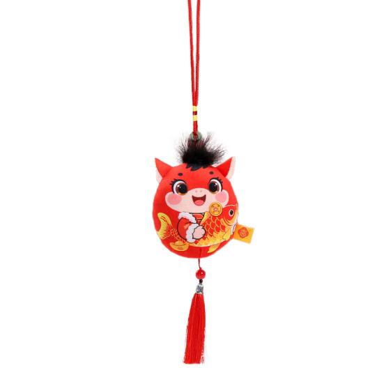 Plush Horse Keychain Zodiac Horse Plush Pendant Soft Lucky Pony Figurine Home Decor Red Tassel Decoration for Chinese New Year