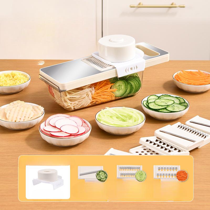 Household Stainless Steel Vegetable Cutter Kitchen Vegetable and Potato Grater Anti-slip Handle with Hand Guard and Grater