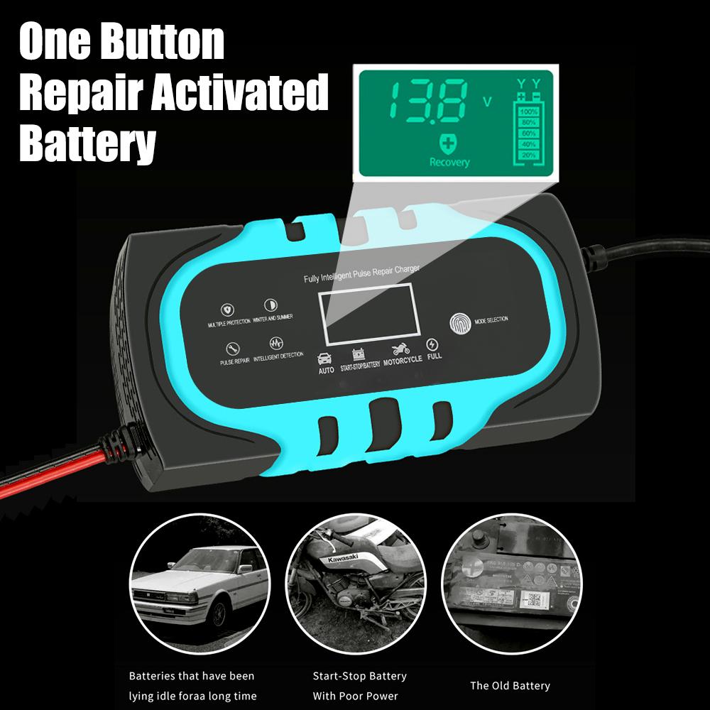 For Motorcycle Wet Dry Lead Acid Battery Digital Display Battery Charger Smart Car Battery Charger 12V 10A Pulse Repair