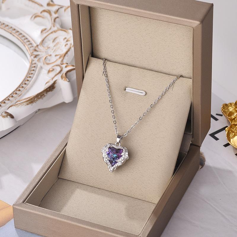 Trendy Heart Stainless Steel Cubic Zirconia Necklaces For Women Men Gold Color Metal Crystal Necklace Party Everyday Jewelry