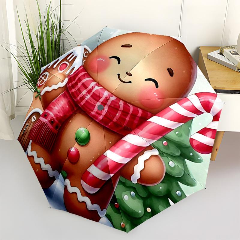 

Gingerbread Man Themed Travel Umbrella-8 Ribs Automatic Opening and Closing, Portable Folding Design, Compact and Stylish Umbrella Suitable