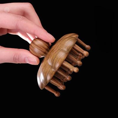 Doğal Yeşil Sandal Ağacı Tarak Baş Masajı Yumuşak Şampuan Saç Bakım Fırçası Ahşap Sefaloterapi Masaj Tarağı