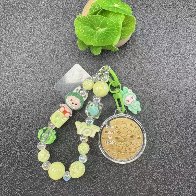 Gold Fortune Cat Beaded Phone Lanyard & Keychain Without Gold