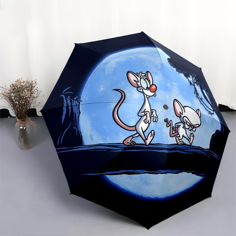 Pinky and the Brainpattern, automatic folding umbrella, portable and foldable design, 8 ribs, a Christmas or birthday gift.