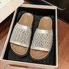 Mesh breathable rhinestone open-toed slippers women's summer wear casual vacation style with skirt beach sandals