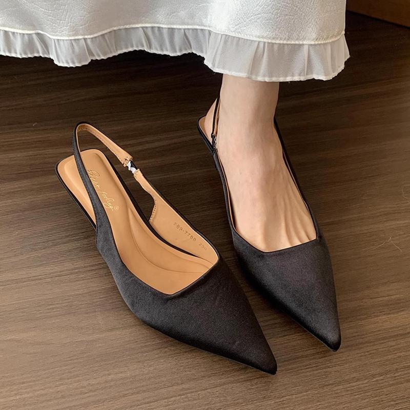 Fashion SUOJIALUN Summer New Brand Women Sandal Fashion Pointed Toe Sahllow Slip On Ladies Elegant Slingback Shoes Thin High Pumps