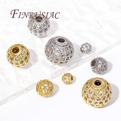 18K Gold Plated Brass Zircon Round Spacer Beads For Jewelry,Metal Bead Separators For Bracelets,DIY Jewelry Making Supplies