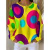 Waffle- Sweatshirt Featuring a Vibrant Large Design with a Three-button Round Neckline and Long Sleeves Top