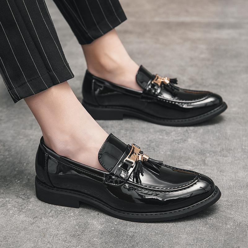 Men Le Fu Shoes Black Lacquered Leather One Step Stepping Business Office Dress Shoes Gentleman Social Shoes Size 37-44