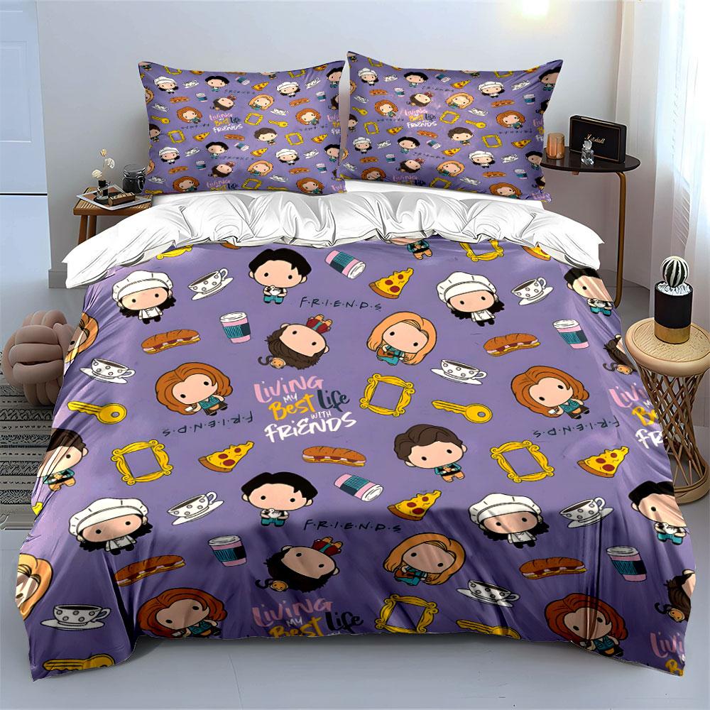 Cartoon-Themed Friends Pattern Design Kid'S And Adults' Bedroom Decor, Exquisite Three-Piece Bedding Set Gift