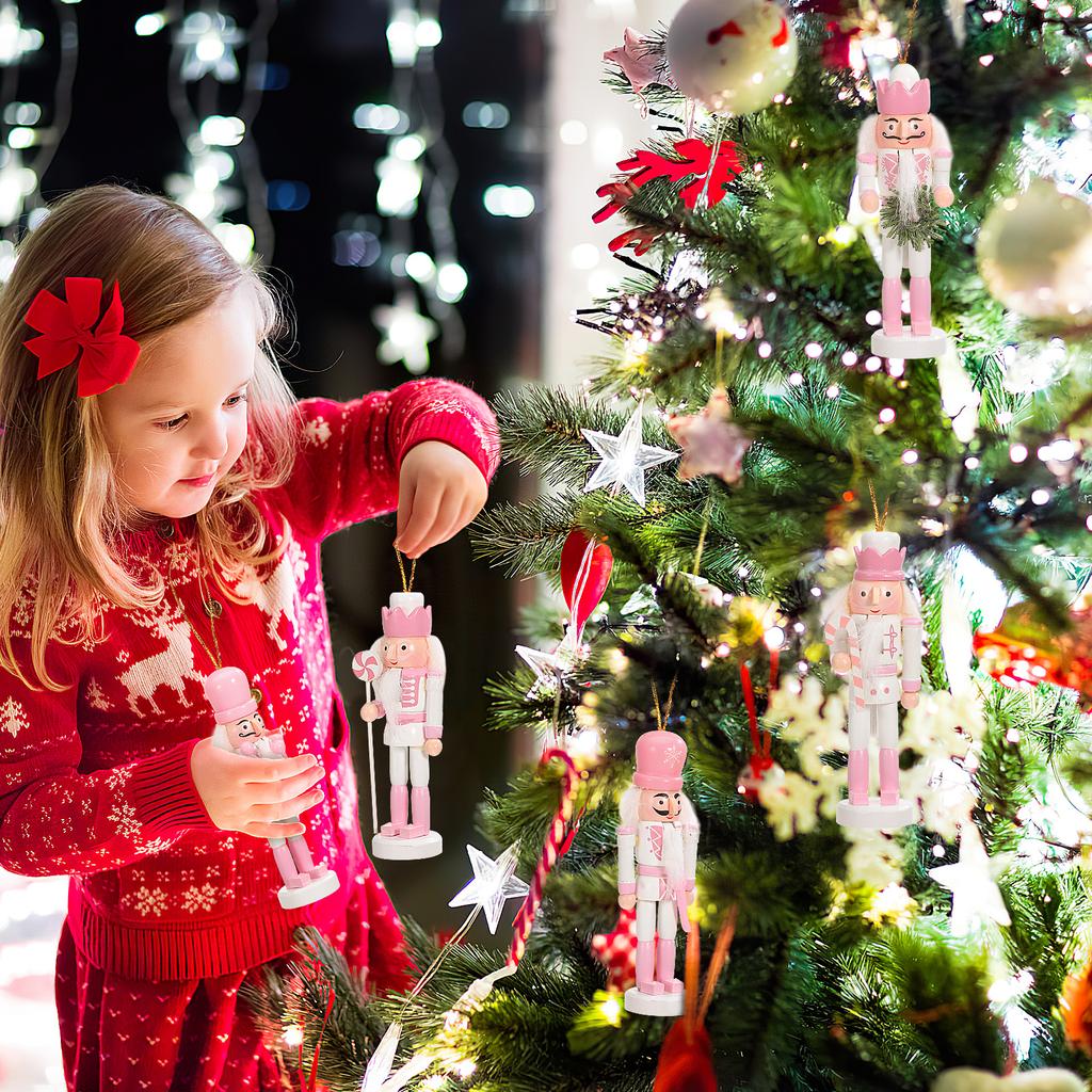 4Pcs Nutcracker Wood Craft Christmas Decorations for Shelves Mantel Display Wooden Nutcracker Ornaments Festive