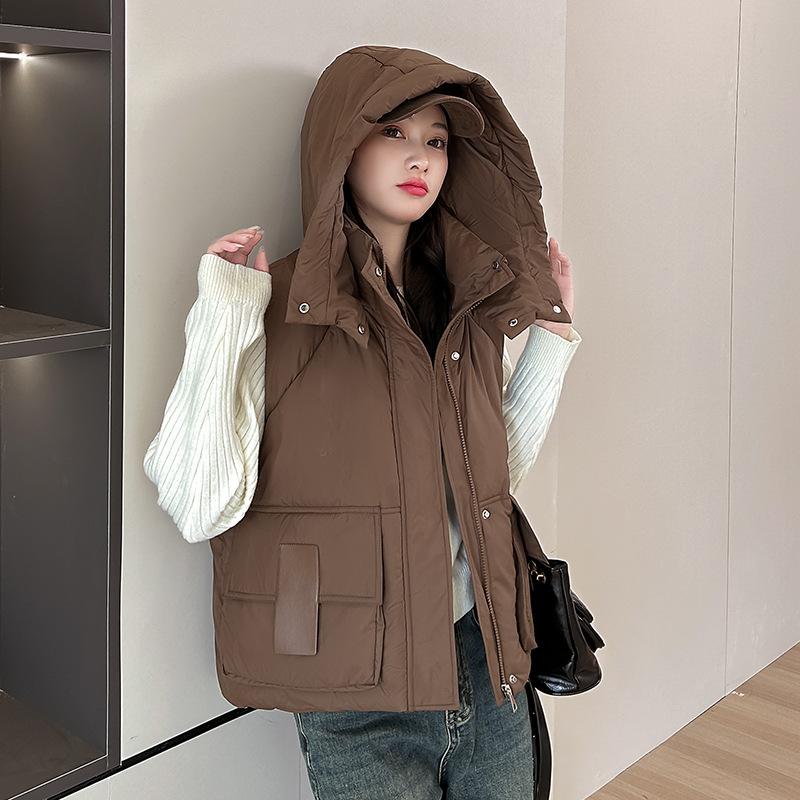 Down cotton short hooded women's vest 2024 winter new Xiaoxiangfeng vest loose fashion outer vest