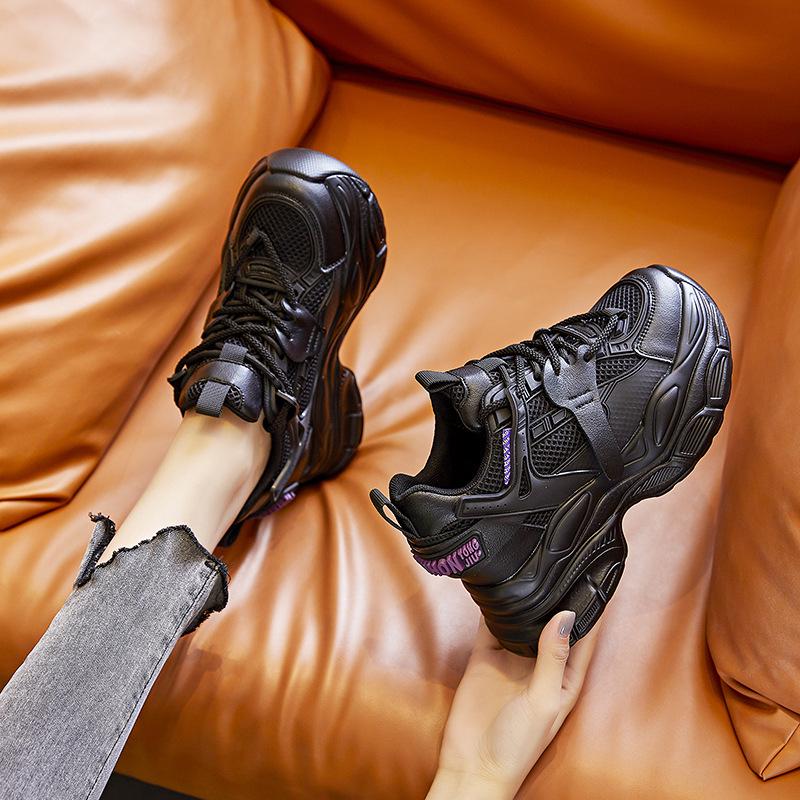 Women's 8cm Height-Increasing Breathable Chunky Sneakers - Thick-Soled Mesh Casual Shoes A8682