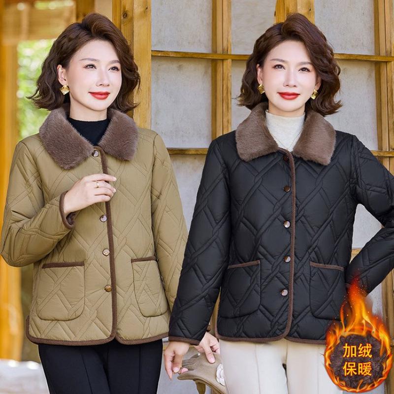 Padded jacket new padded jacket velvet lapel women's clothing autumn and winter short jacket warm padded jacket