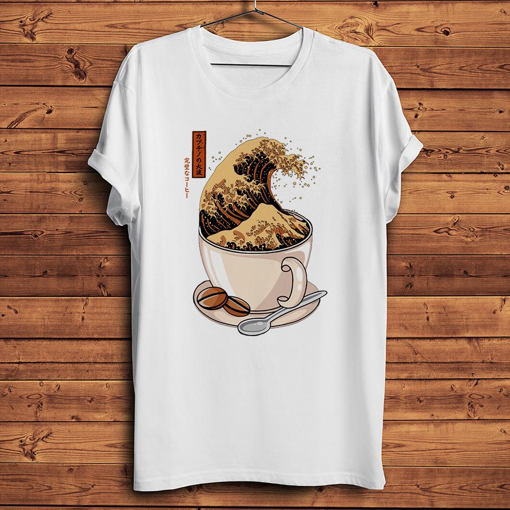 

The Great Wave of coffee tea Funny ukiyo TShirt Homme Short Sleeve Daily Casual T Shirt Unisex vintage Streetwear Tee ukiyoe 4XL