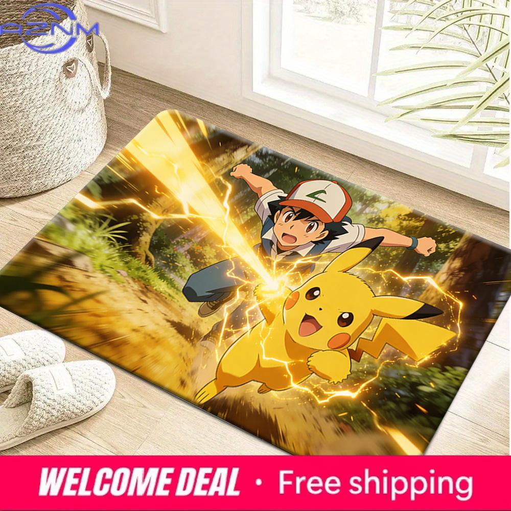 Pokemon Ash & Pikachu Thunderbolt Print Non-Slip Floor Mat Doormat 40x60cm