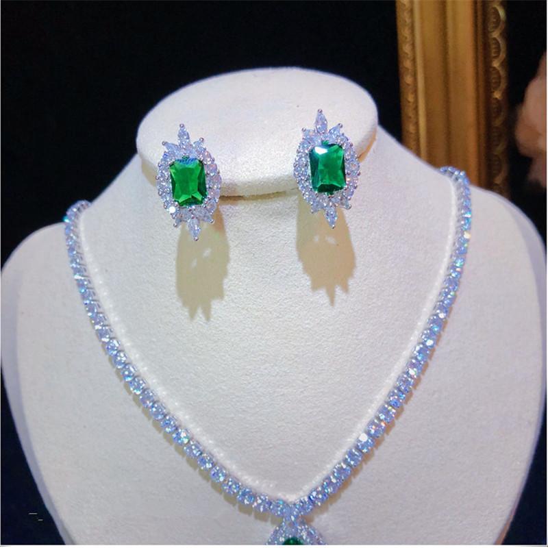 Women's Jewelry Set S925 Created Emerald Gemstone Earrings Sparkling Necklace Classic High Jewelry Mother's Day